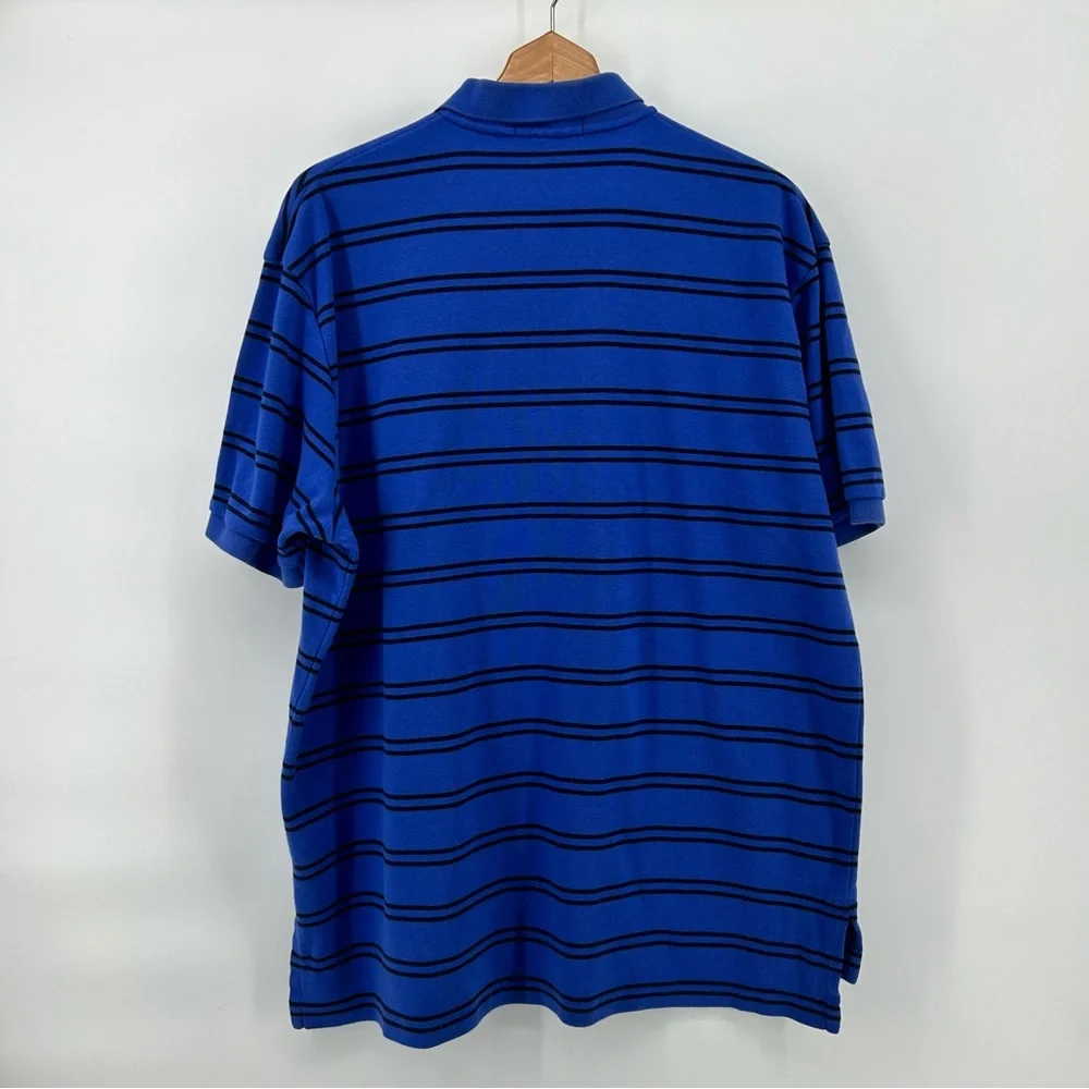 Polo Ralph Lauren Mens XL Blue Short‎ Sleeve Black Stripes Red Pony Polo Shirt